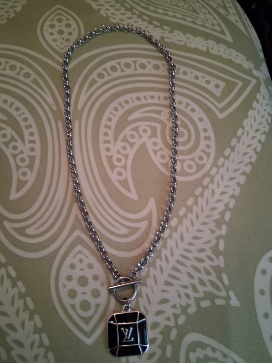 Necklace chain Sell as it is Jewelry - Silver Chain Necklace with Black LV Pendant Sell As It Is